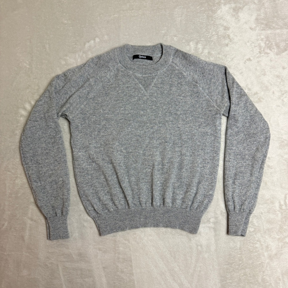 Quince 100% Cashmere Crewneck Sweater Womens S Gray Office Preppy Luxury EUC